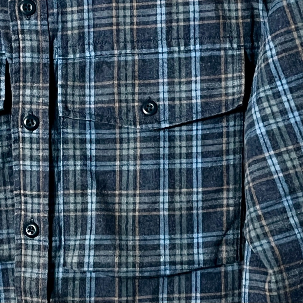 REI Men’s 100% Organic Cotton Blue Plaid Flannel Shirt Size L Streetwear Preppy - Picture 4 of 7